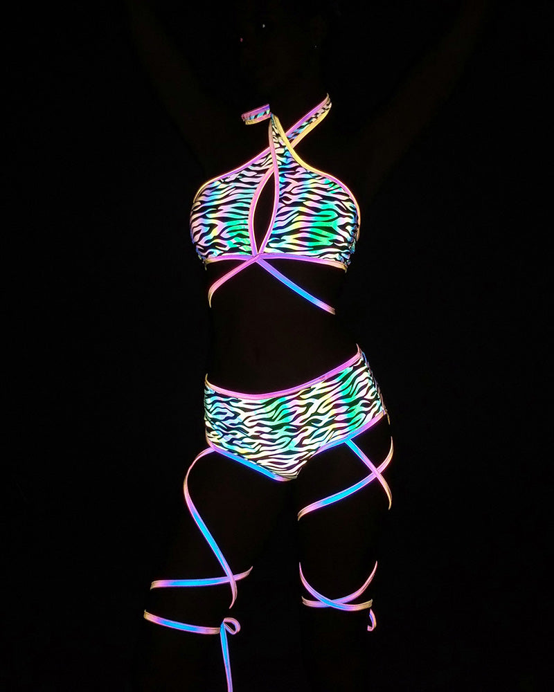 Mushroom and Zebra Print Reflective Bikini Set