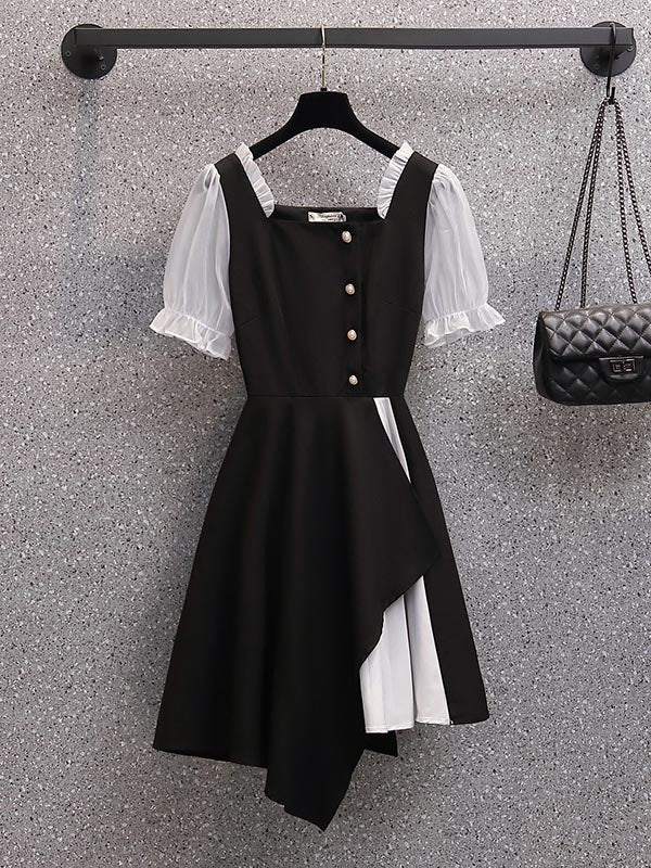 Puff Chiffon Sleeve Black White Dress