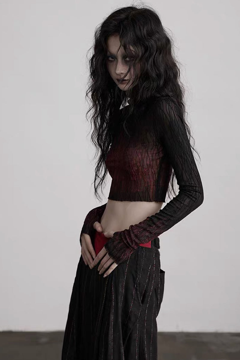 Punk Ombre Lace Knit Long Sleeve Top