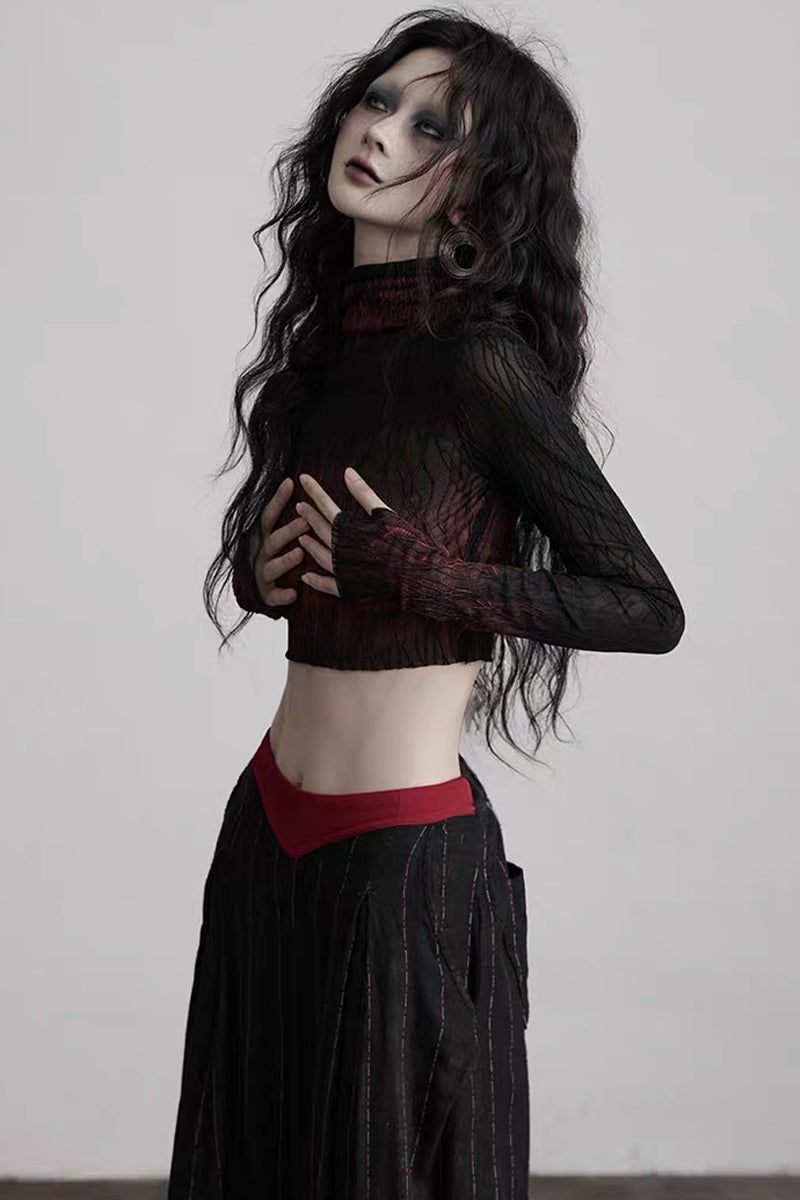 Punk Ombre Lace Knit Long Sleeve Top