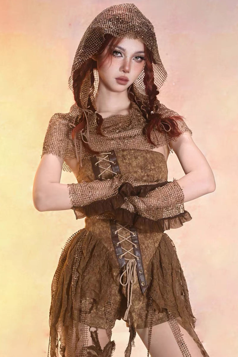 Post‑Apocalyptic Punk Top & Shorts Co‑ord Set