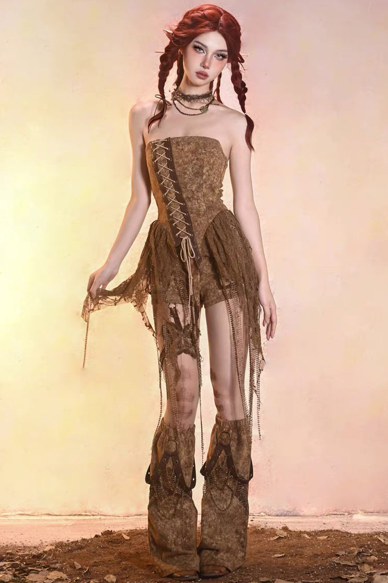 Post‑Apocalyptic Punk Top & Shorts Co‑ord Set