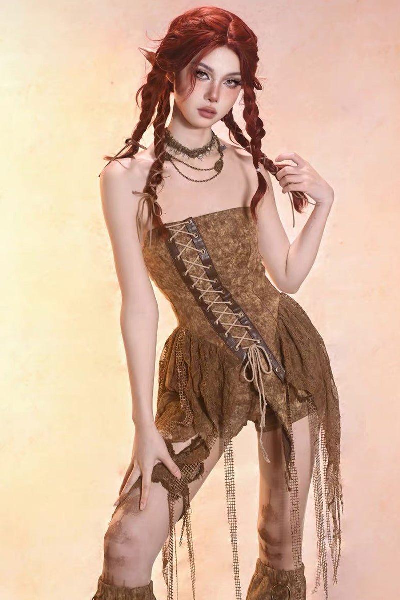 Post‑Apocalyptic Punk Top & Shorts Co‑ord Set