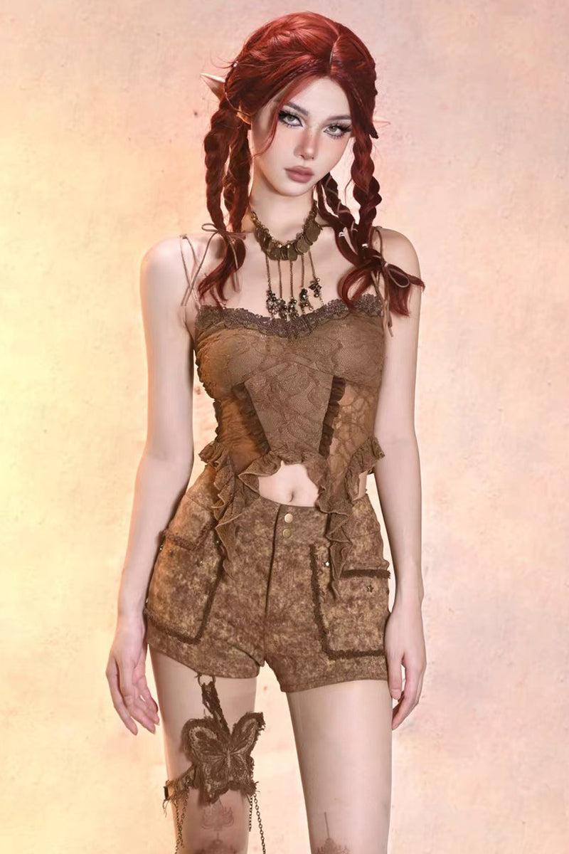 Post‑Apocalyptic Punk Top & Shorts Co‑ord Set