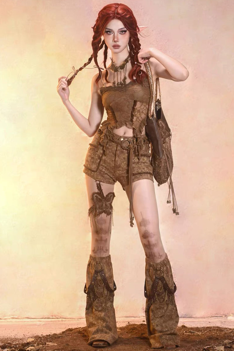 Post‑Apocalyptic Punk Top & Shorts Co‑ord Set