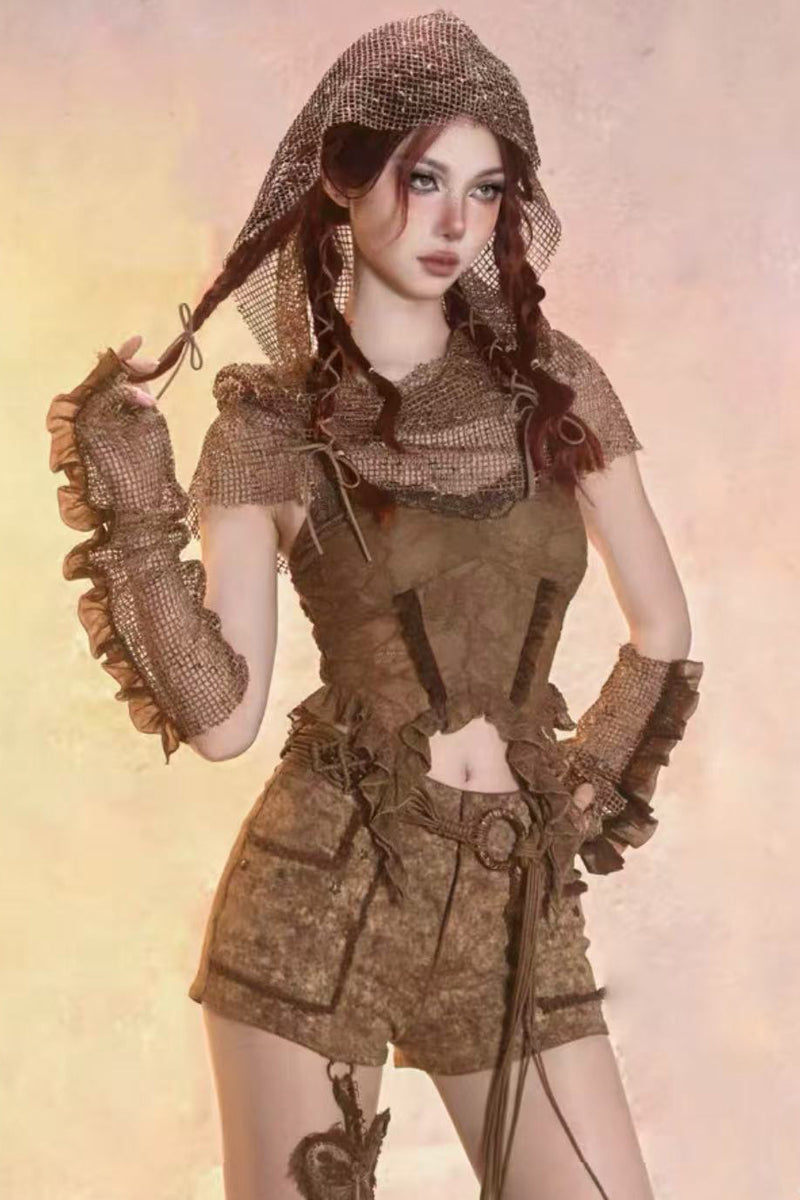 Post‑Apocalyptic Punk Top & Shorts Co‑ord Set