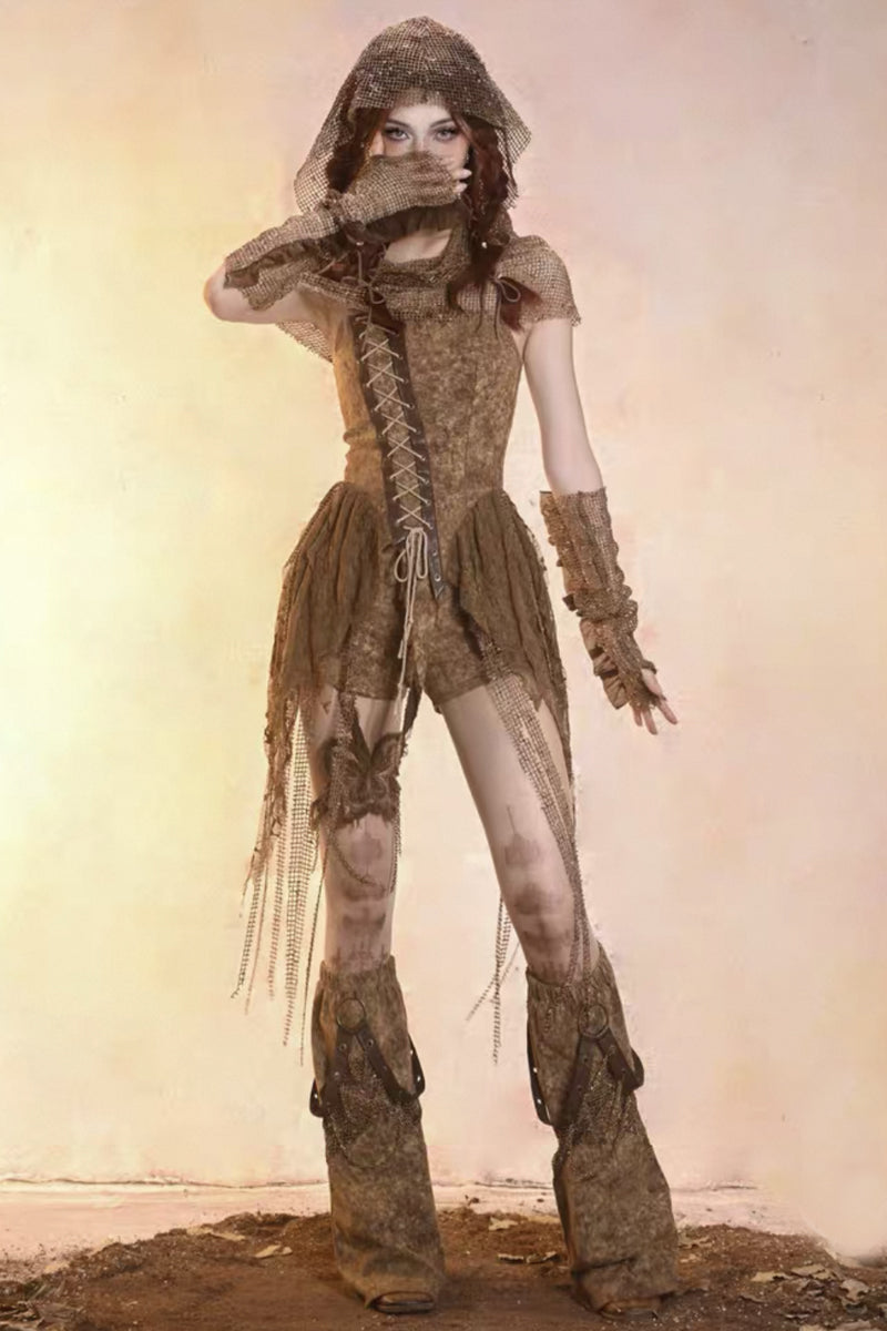 Post‑Apocalyptic Punk Top & Shorts Co‑ord Set
