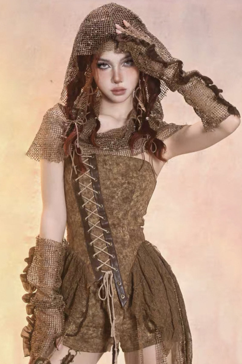 Post‑Apocalyptic Punk Top & Shorts Co‑ord Set