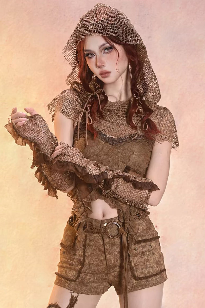Post‑Apocalyptic Punk Top & Shorts Co‑ord Set