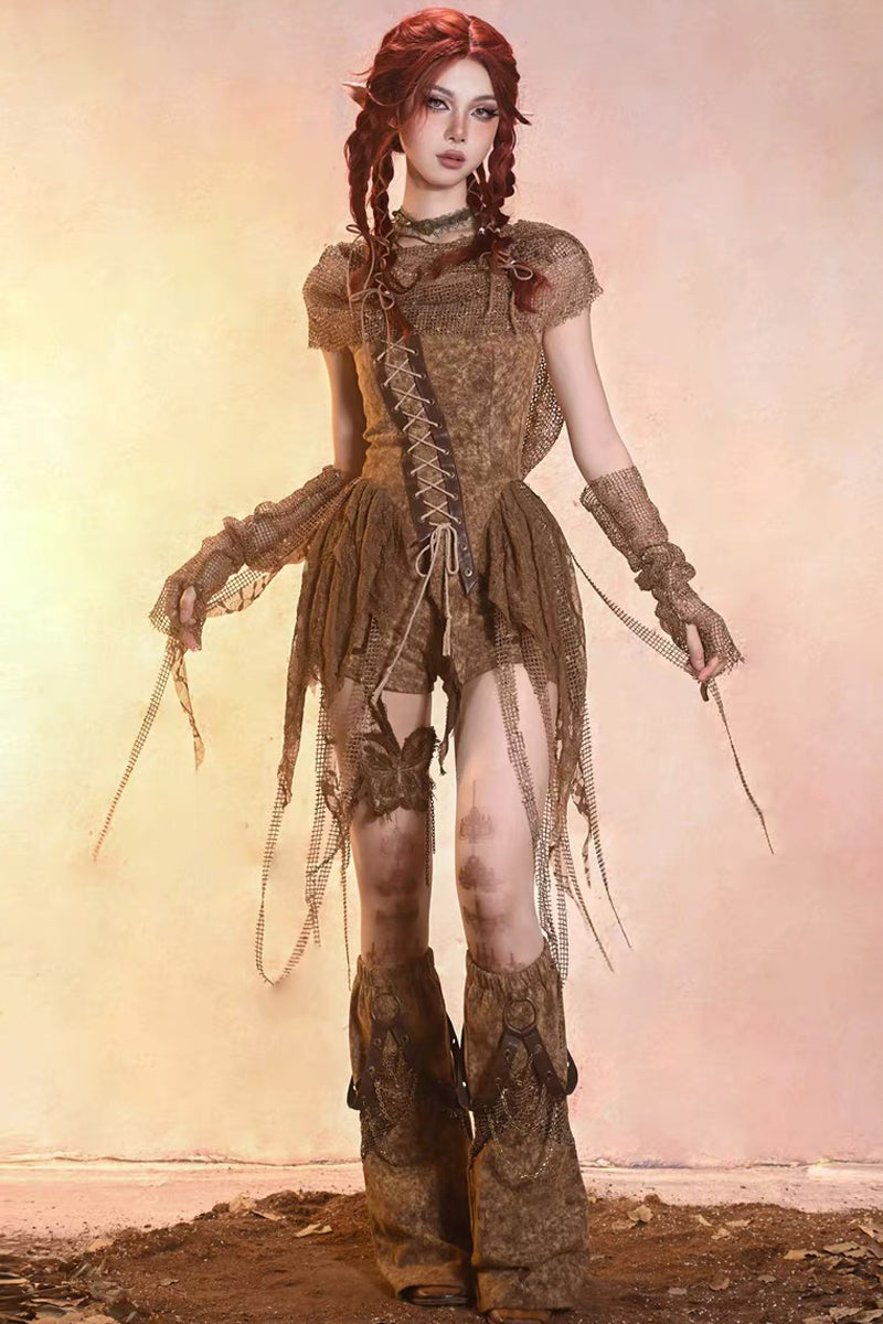 Post‑Apocalyptic Punk Top & Shorts Co‑ord Set