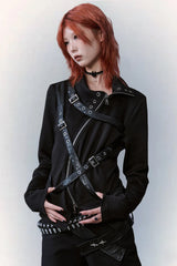 Punk Buckle Harness Long Sleeve Top