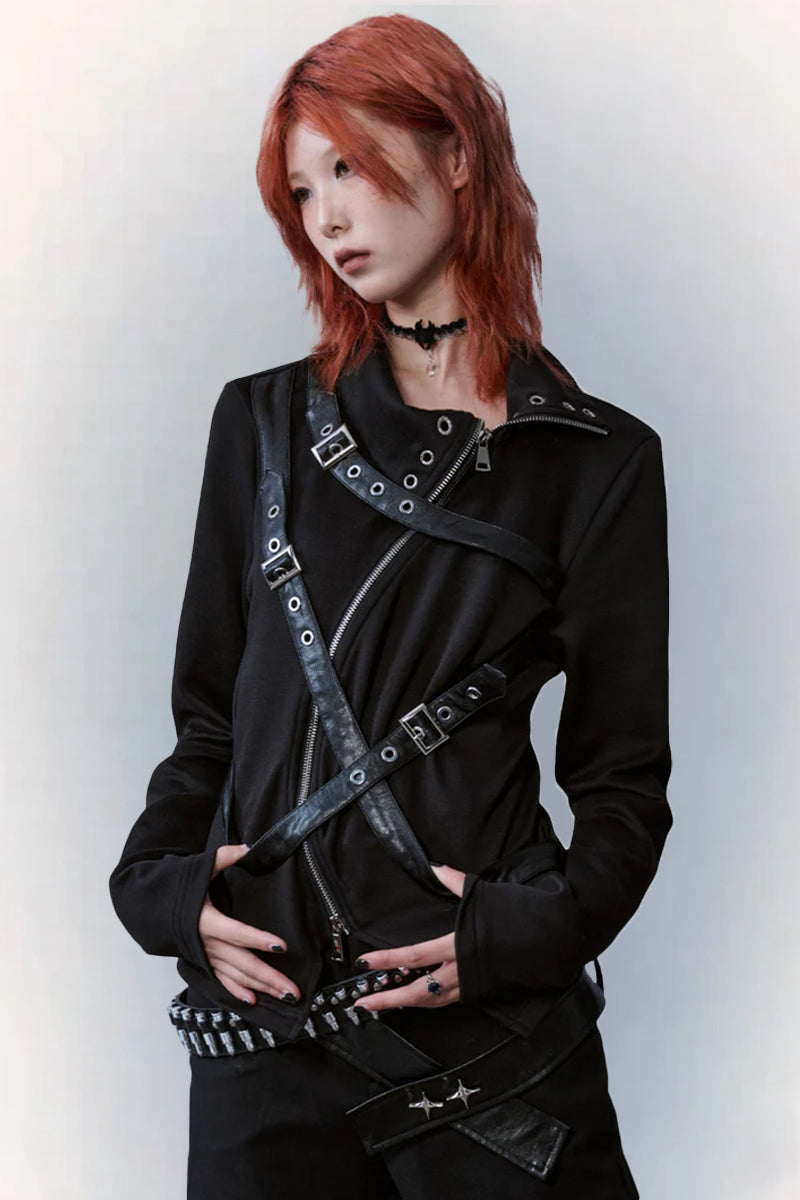 Punk Buckle Harness Long Sleeve Top