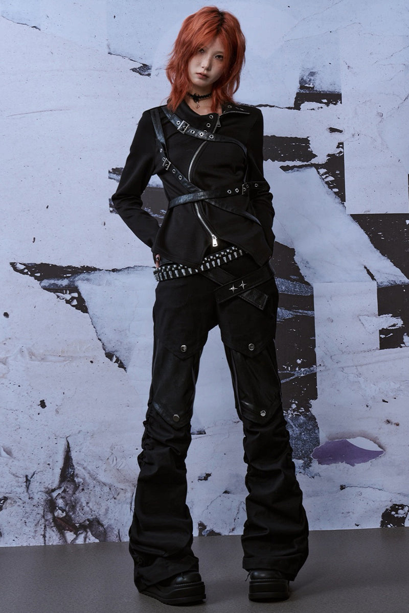 Punk Buckle Harness Long Sleeve Top