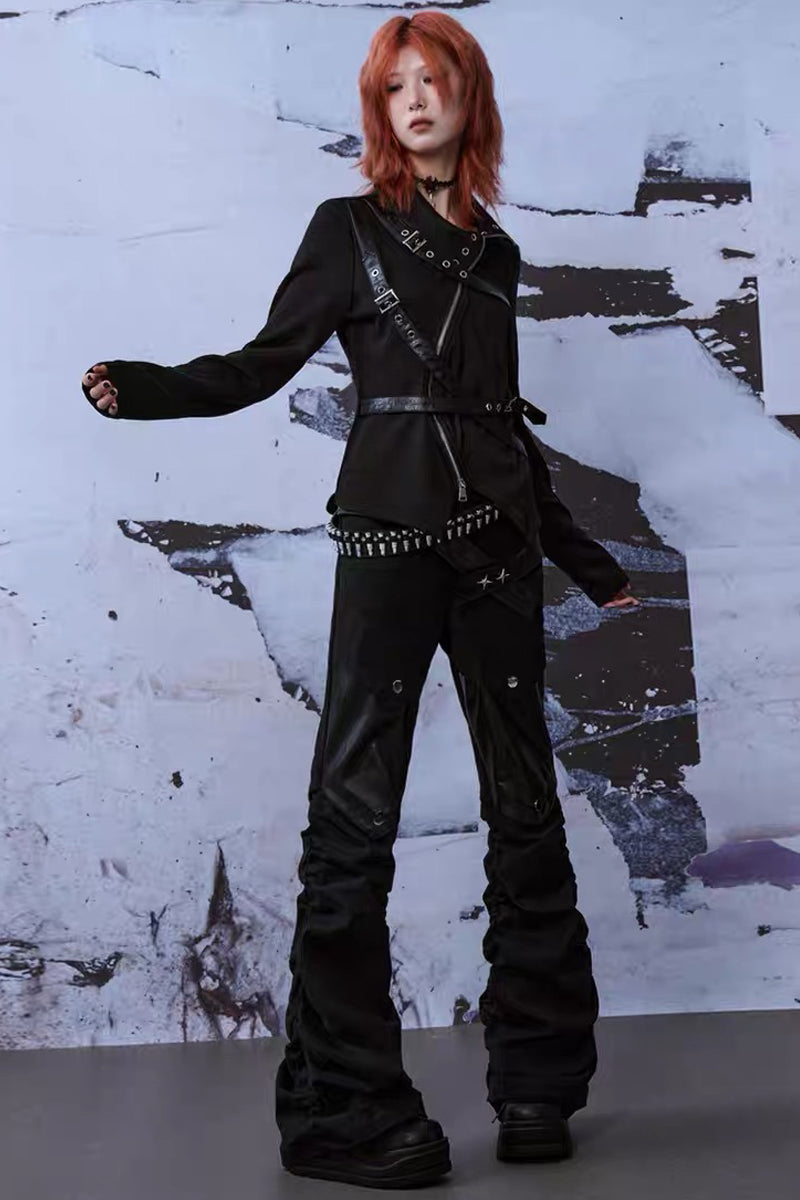 Punk Buckle Harness Long Sleeve Top