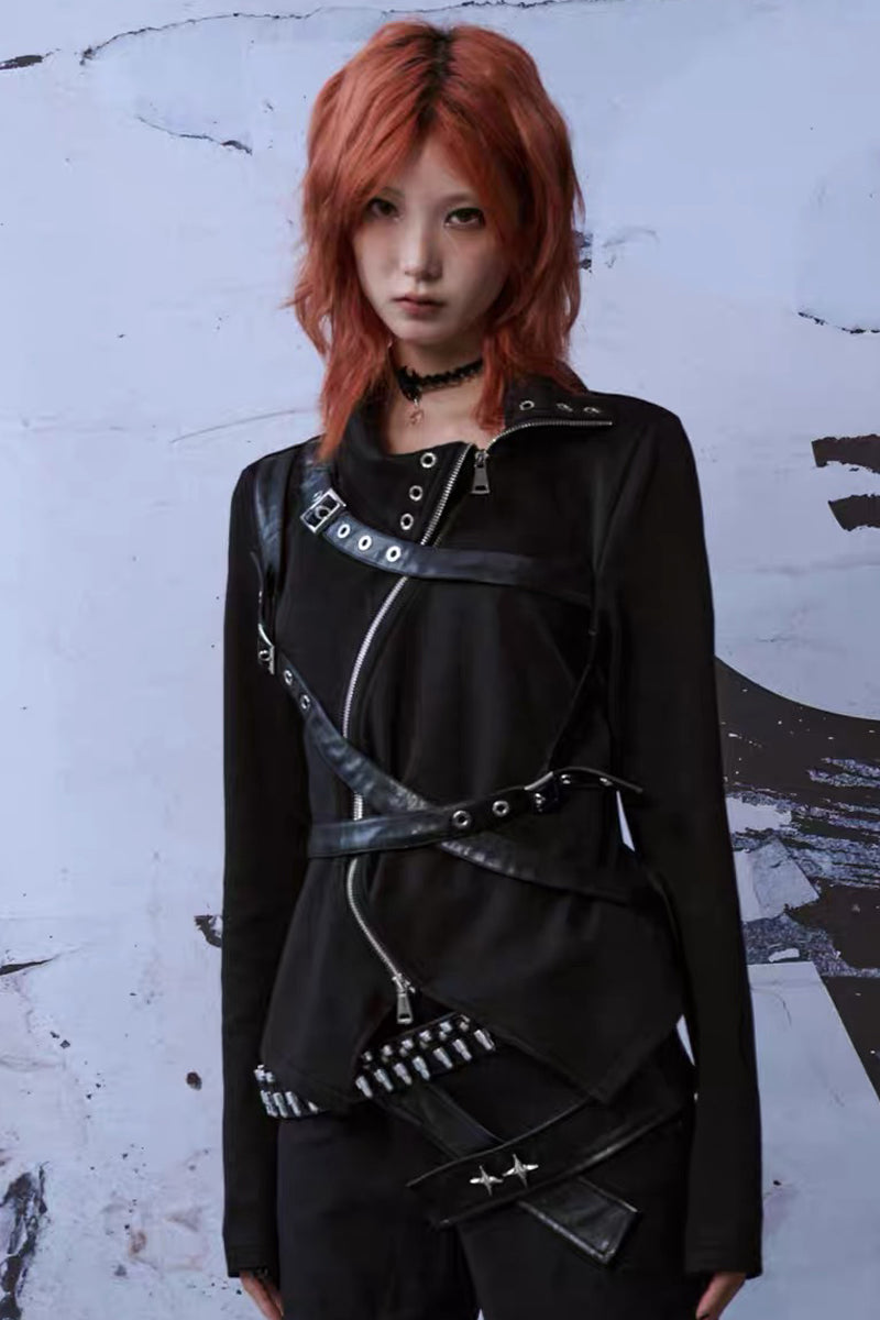 Punk Buckle Harness Long Sleeve Top
