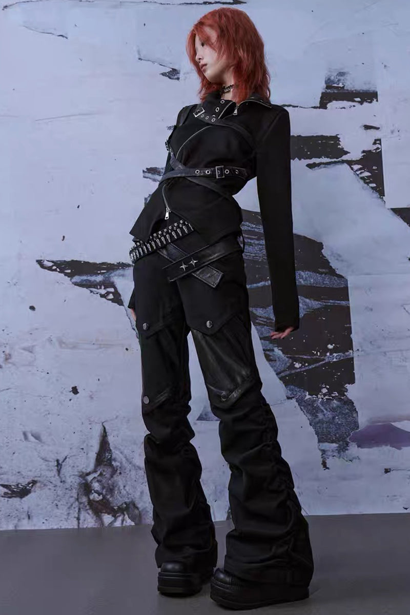Punk Buckle Harness Long Sleeve Top