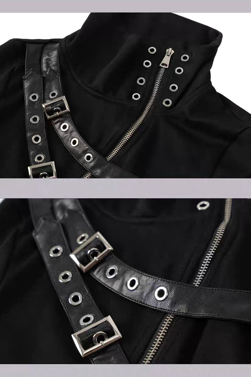 Punk Buckle Harness Long Sleeve Top