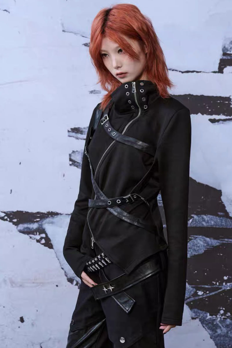 Punk Buckle Harness Long Sleeve Top