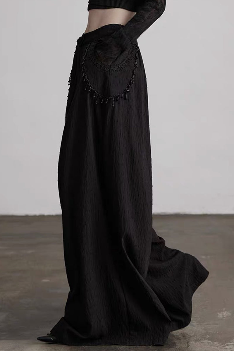 Punk Stone Pendant Textured Wide-Leg Pants