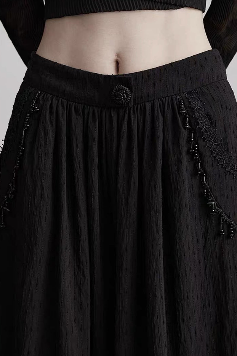 Punk Stone Pendant Textured Wide-Leg Pants