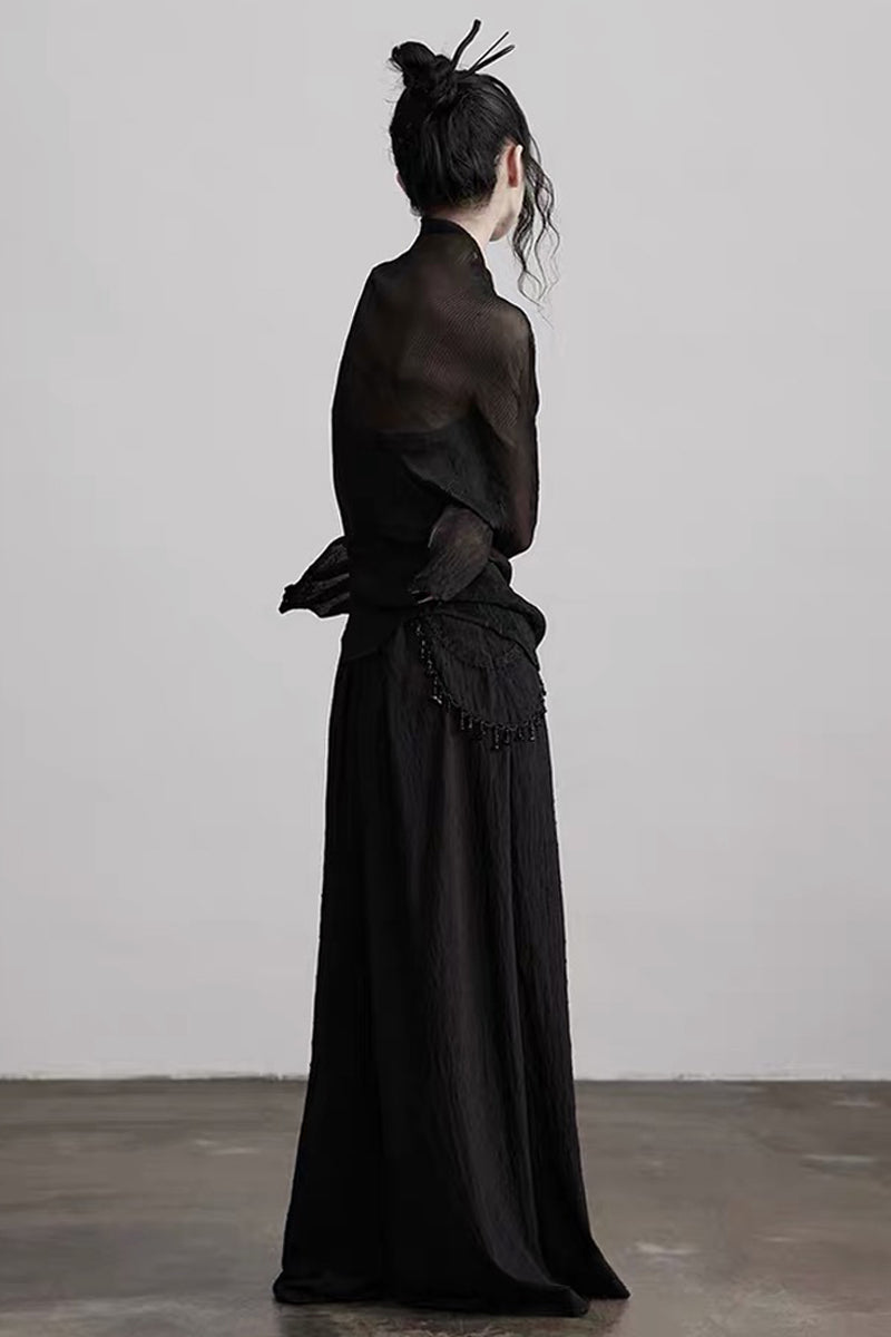 Punk Stone Pendant Textured Wide-Leg Pants
