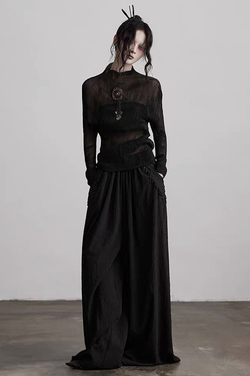 Punk Stone Pendant Textured Wide-Leg Pants