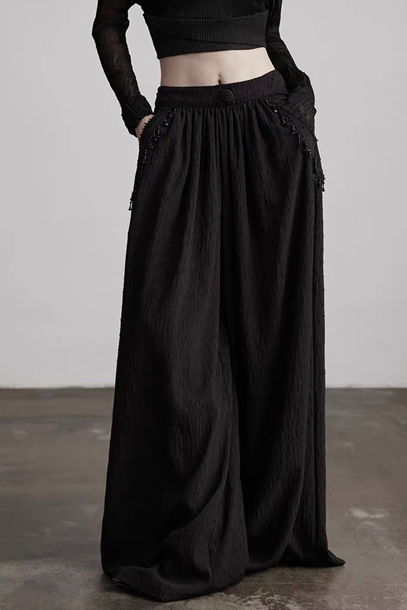 Punk Stone Pendant Textured Wide-Leg Pants