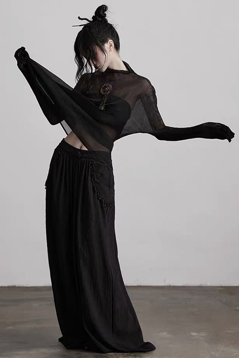 Punk Stone Pendant Textured Wide-Leg Pants