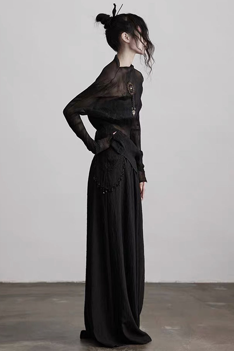 Punk Stone Pendant Textured Wide-Leg Pants