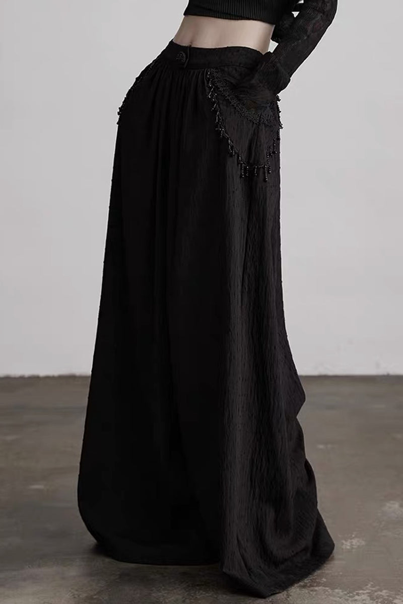 Punk Stone Pendant Textured Wide-Leg Pants