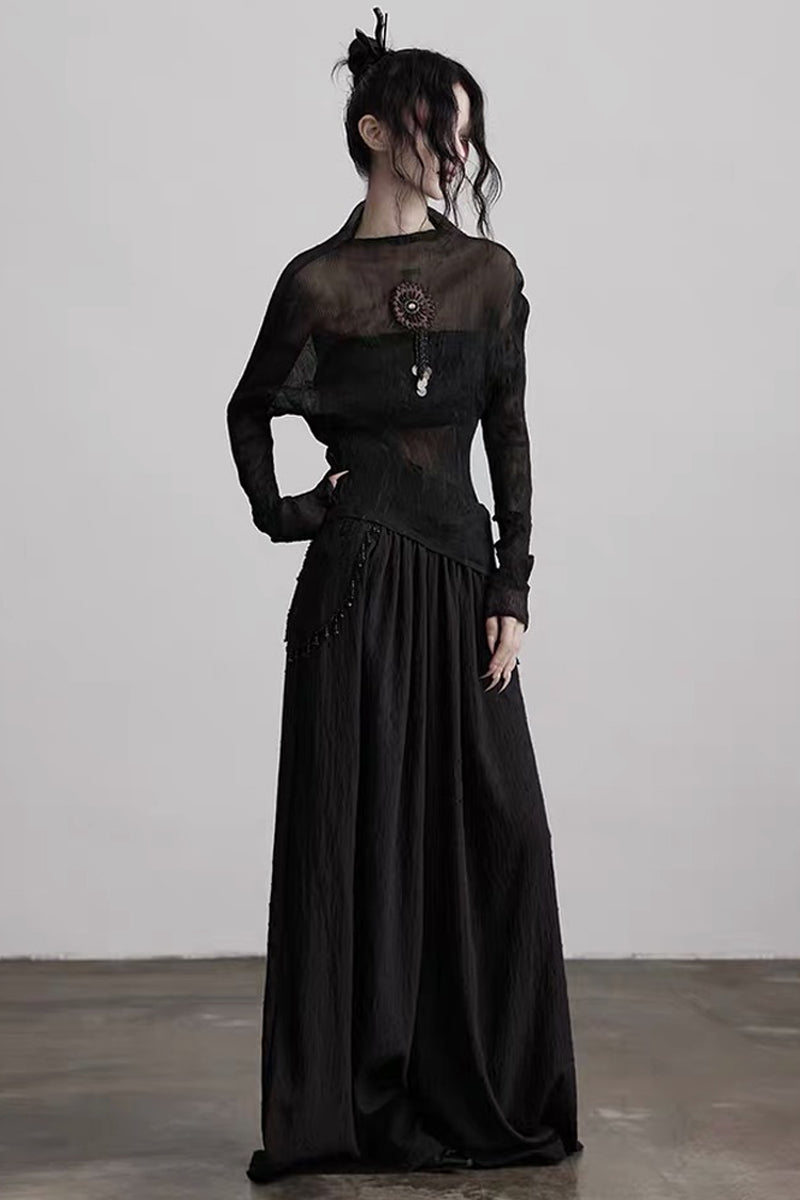 Punk Stone Pendant Textured Wide-Leg Pants