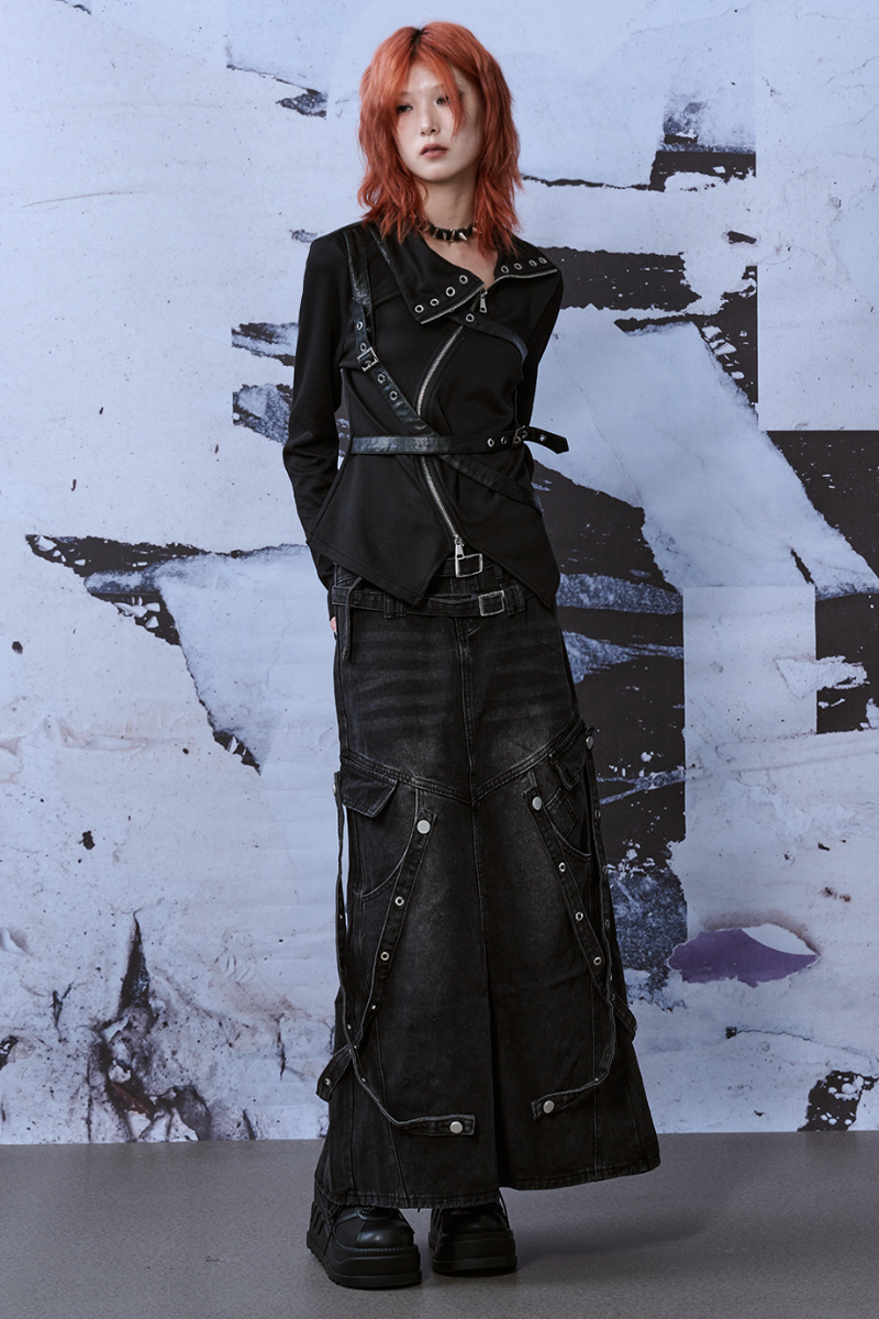 Punk Buckle Harness Long Sleeve Top