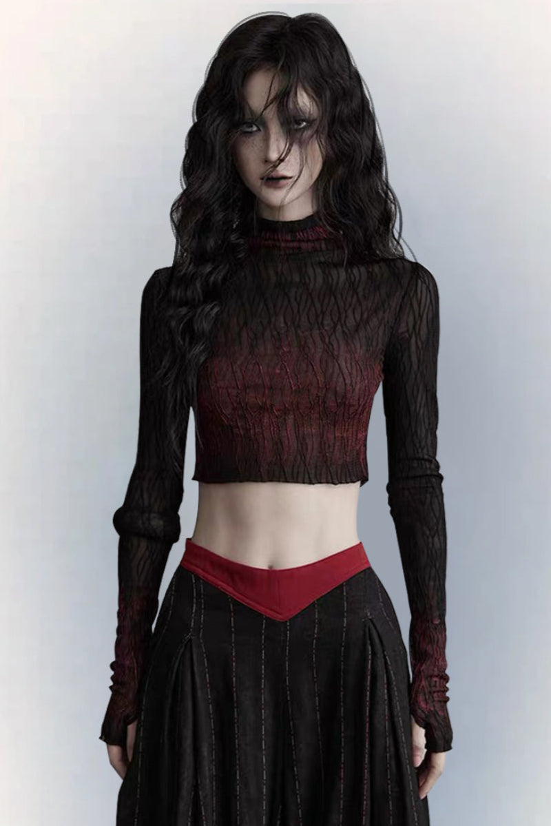 Punk Ombre Lace Knit Long Sleeve Top