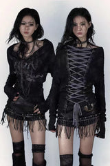 Punk Print Cold-Shoulder Convertible Top