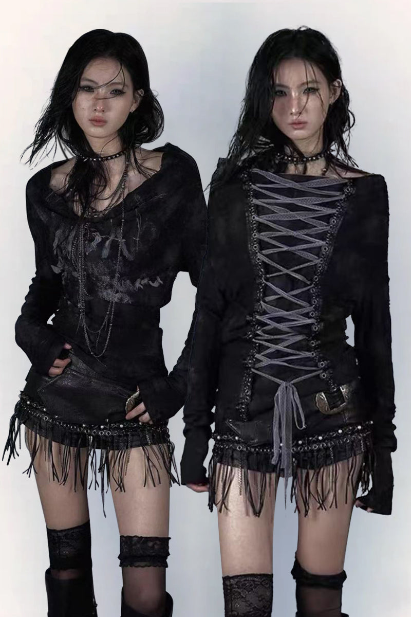 Punk Print Cold-Shoulder Convertible Top