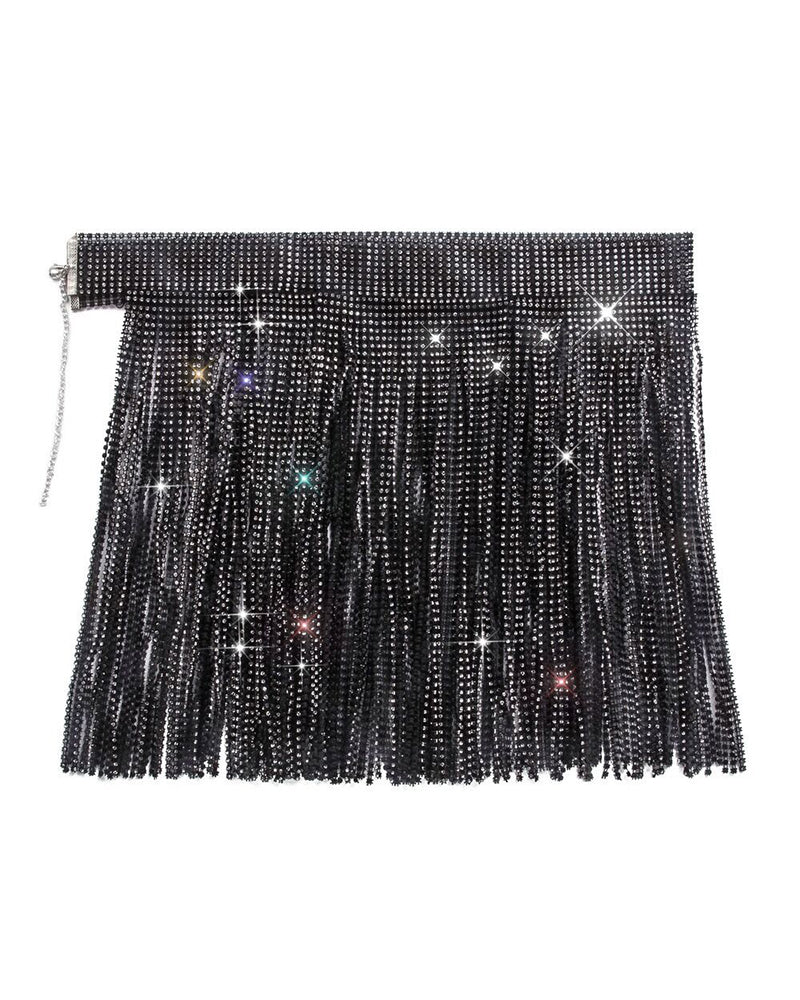 Rhinestone Tassel Mini Skirt