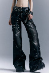 Street Punk Heavy-Duty Low-Rise Studded Denim Jeans