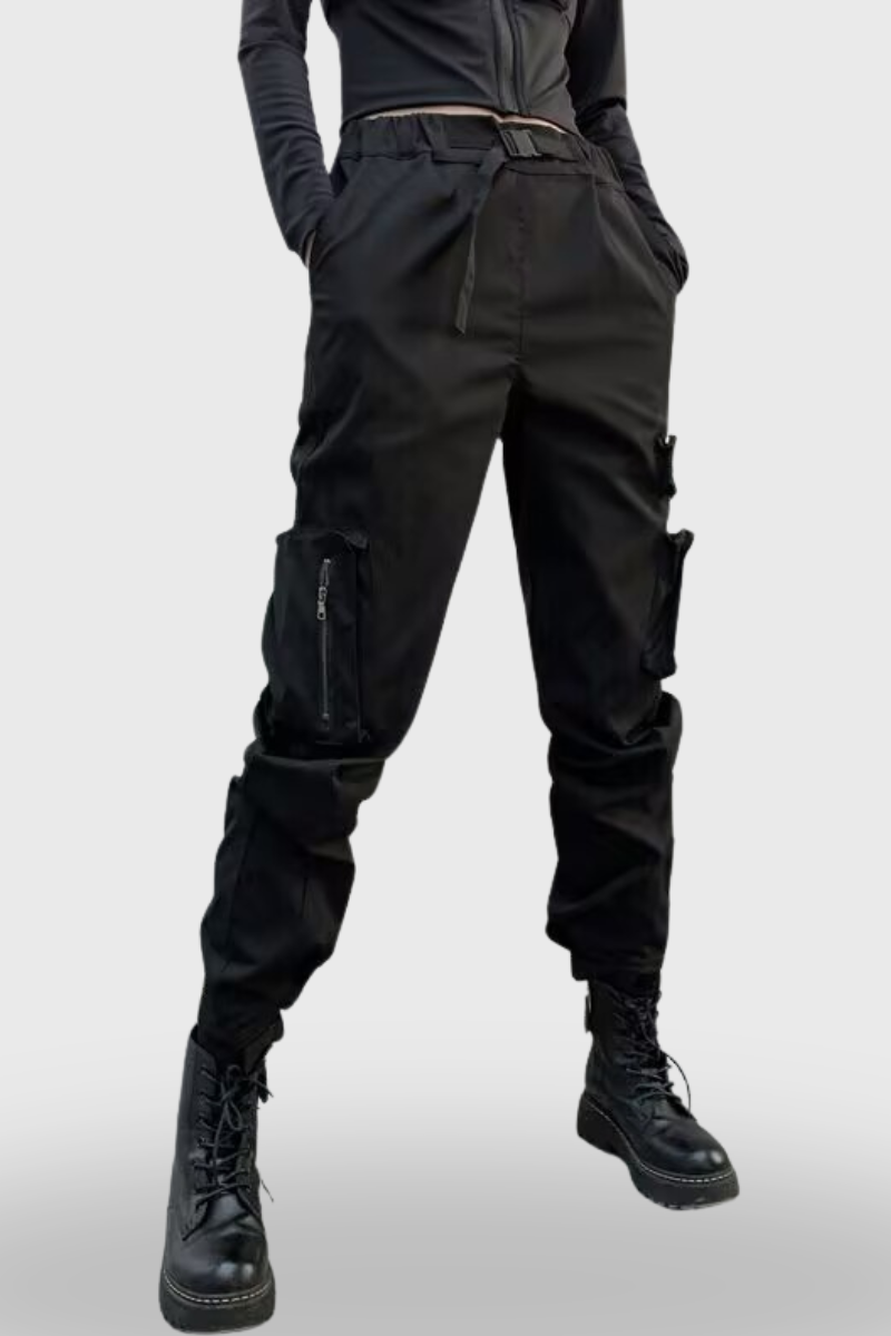 Street Functional Women Black Cargo Pants
