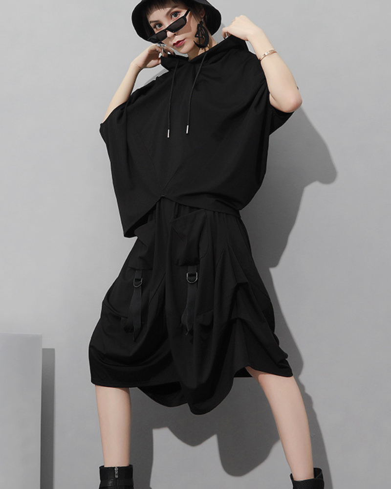 Gothic Dark Style Loose Cargo Bubble Skirt Shorts