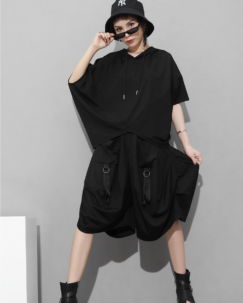 Gothic Dark Style Loose Cargo Bubble Skirt Shorts
