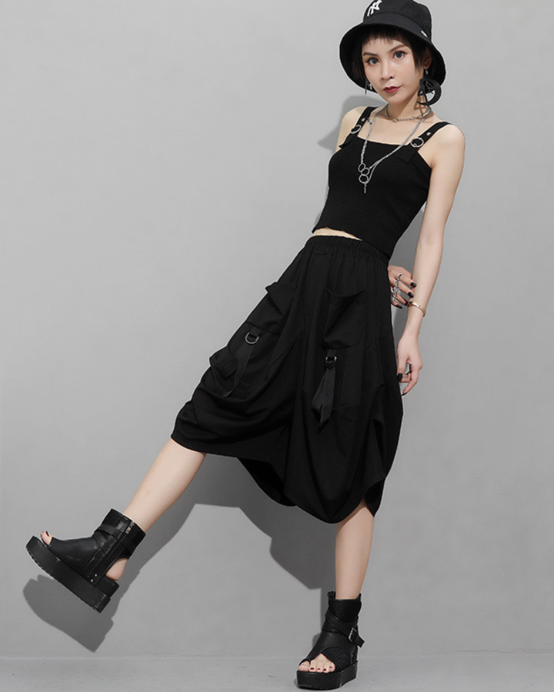 Gothic Dark Style Loose Cargo Bubble Skirt Shorts