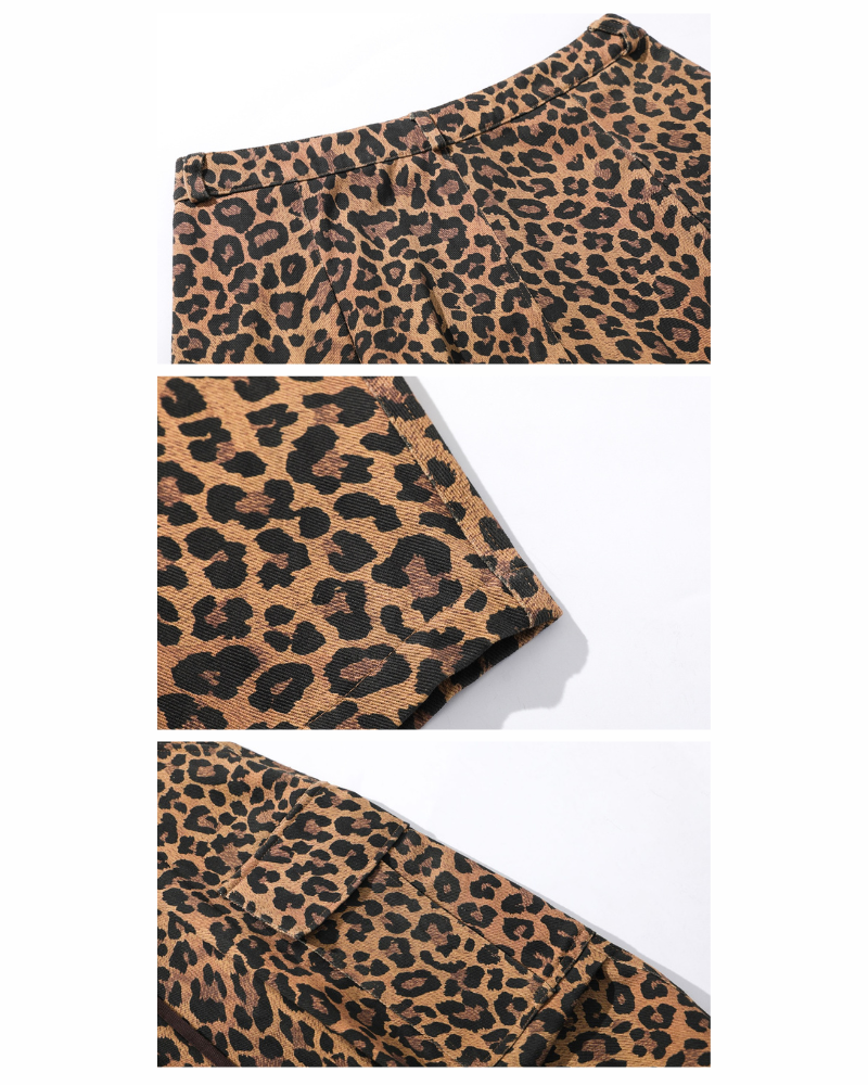 Street Style Unisex Loose-Fit Leopard Cargo Jeans