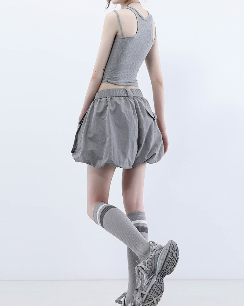 Summer Black Quick-Dry Cargo Bubble Bloomer Shorts