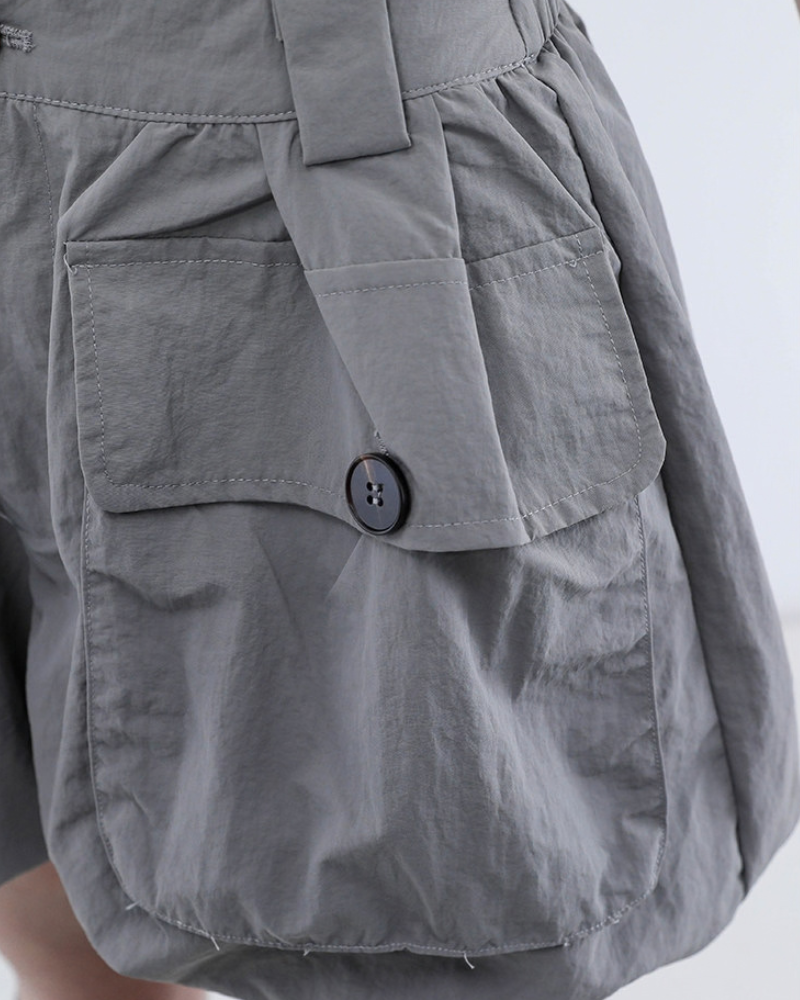 Summer Black Quick-Dry Cargo Bubble Bloomer Shorts