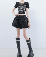 Summer Black Quick-Dry Cargo Bubble Bloomer Shorts