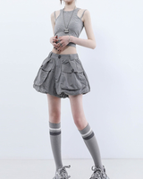 Summer Black Quick-Dry Cargo Bubble Bloomer Shorts