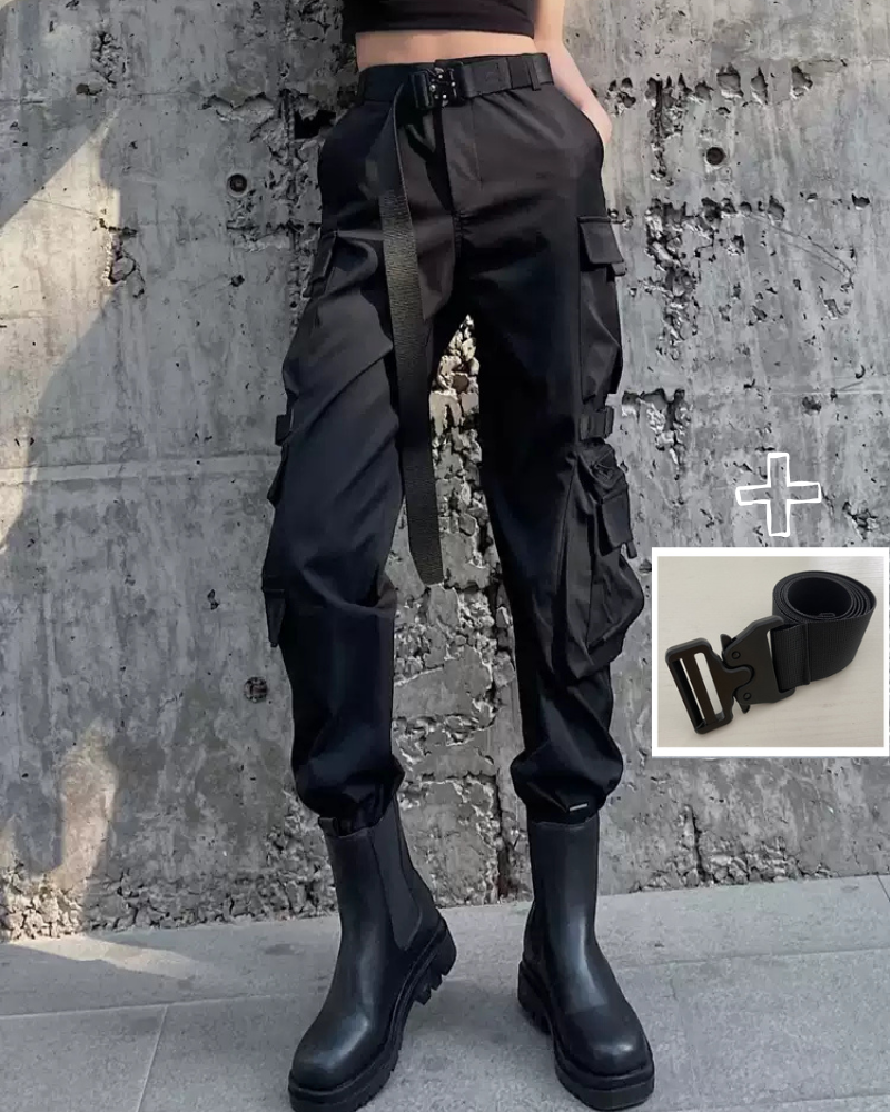 Women Multi-Pockets Black Cargo Pants