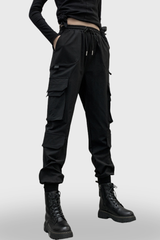 3D Pockets Women Black Cargo Pants