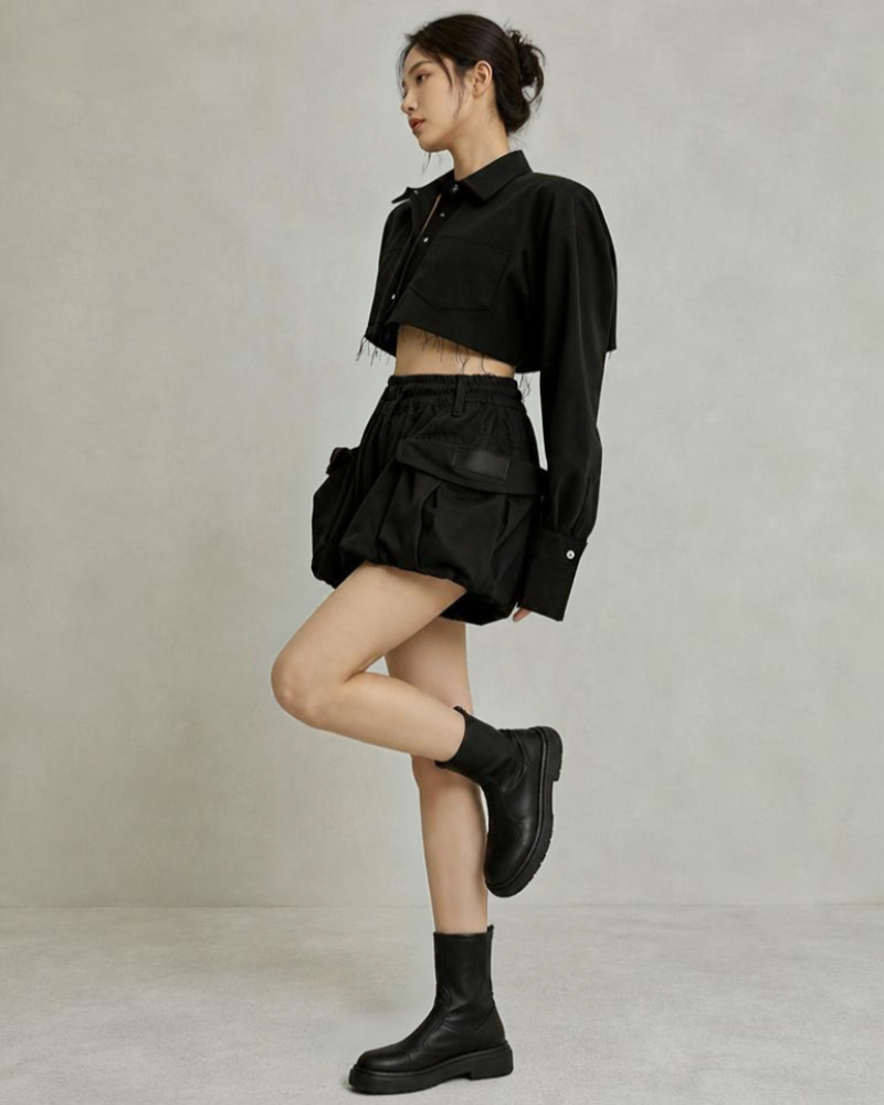 Utility Cargo Bubble Shorts Skirt