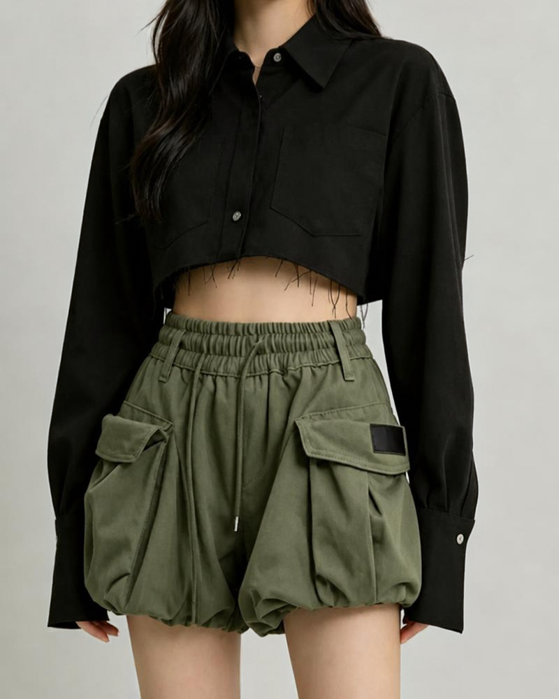 Utility Cargo Bubble Shorts Skirt